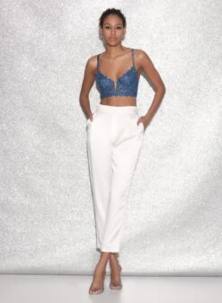 Fleur Du Mal Denim Lily Embroidery Longline Demi Bra -Fleur du Mal FDM 021523 2850full