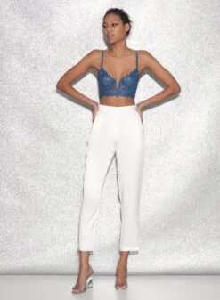 Fleur Du Mal Denim Lily Embroidery Longline Demi Bra -Fleur du Mal FDM 021523 2854full