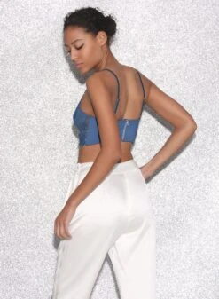 Fleur Du Mal Denim Lily Embroidery Longline Demi Bra -Fleur du Mal FDM 021523 2936full