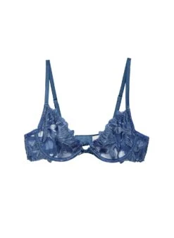 Fleur Du Mal Denim Lily Embroidery Plunge Demi Bra -Fleur du Mal denimlilybraflat1