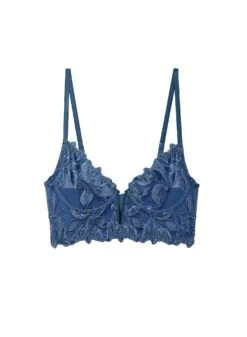 Fleur Du Mal Denim Lily Embroidery Longline Demi Bra -Fleur du Mal denimlilylonglineflat1