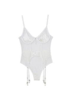 Fleur Du Mal Dotty Tulle Garter Bodysuit -Fleur du Mal dottyivorybodysuitflat1