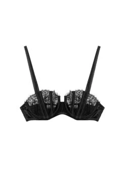 Fleur Du Mal Frankie Lace Boned Balconette Bra -Fleur du Mal frankiebonedbalconetteblackflat1