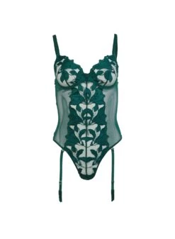 Fleur Du Mal Lily Embroidery Cupped Bodysuit -Fleur du Mal lilybodysuitevergreenflat1