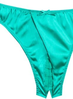 Fleur Du Mal Luxe Crotchless Thong -Fleur du Mal luxecrotchlessthongemeraldflat2