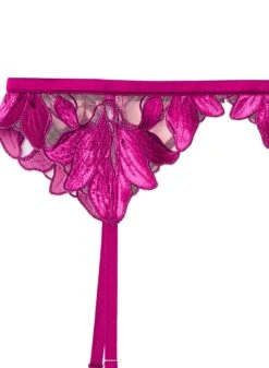 Fleur Du Mal Velvet Lily Embroidery Garter Belt -Fleur du Mal magentavelvetgarterflat2