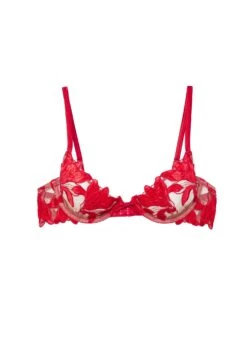 Fleur Du Mal Fuller Cup Velvet Lily Embroidery Plunge Demi Bra -Fleur du Mal rougevelvetbraflat1 9242c2d5 2821 4ce6 a279 da9e7d7d5c50